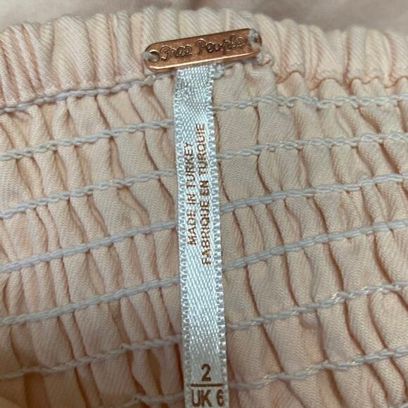 Free People Pera Cream Short Puff Sleeve Square Neck Smocked Mini A-line Dress 2 - Picture 3 of 4